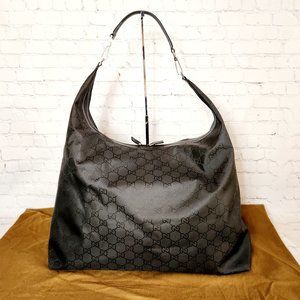 GUCCI GG Monogram Travel Nylon Canvas Leather Weekender Hobo Bag